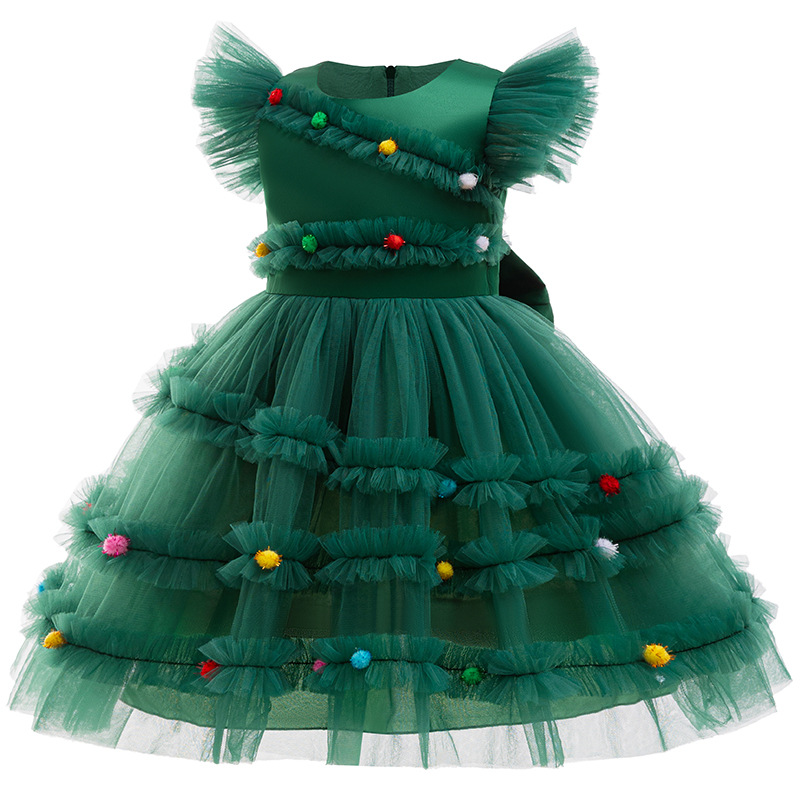 Kids Christmas Party Sleeveless Performance Ruffle A Line Dress